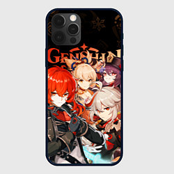 Чехол для iPhone 12 Pro Genshin Impact: Дилюк, Кадзуха, Ёимия, Ху Тао, цвет: 3D-черный