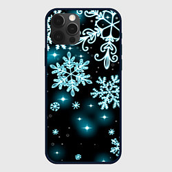 Чехол для iPhone 12 Pro Космические снежинки, цвет: 3D-черный