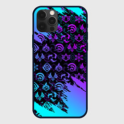 Чехол для iPhone 12 Pro GENSHIN NEON PATTERN SYMBOL НЕОН ЭМБЛЕМЫ, цвет: 3D-черный