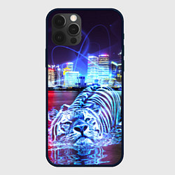 Чехол для iPhone 12 Pro Плывущий неоновый тигр, цвет: 3D-черный