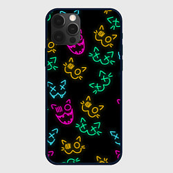 Чехол для iPhone 12 Pro НЕОНОВЫЕ КОТИКИ NEON FACES CATS, цвет: 3D-черный