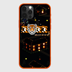 Чехол для iPhone 12 Pro Ночной новогодний город 2022 год тигра, цвет: 3D-красный
