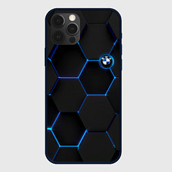 Чехол для iPhone 12 Pro BMW blue neon theme, цвет: 3D-черный
