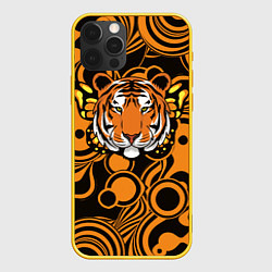 Чехол для iPhone 12 Pro Голова тигра с бабочкой, цвет: 3D-желтый
