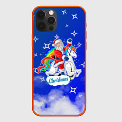 Чехол для iPhone 12 Pro Новогодний Санта с Единорогом, цвет: 3D-красный