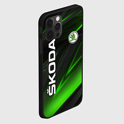 Чехол для iPhone 12 Pro SKODA GEOMETRY STRIPES GREEN NEON, цвет: 3D-черный — фото 2