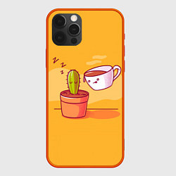 Чехол для iPhone 12 Pro Кактус и кружка с кофе, цвет: 3D-красный