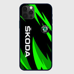 Чехол для iPhone 12 Pro SKODA Логотип Узор, цвет: 3D-черный