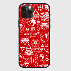 Чехол для iPhone 12 Pro THE WITCHER LOGOBOMBING ЛОГОТИПЫ ВЕДЬМАКА, цвет: 3D-черный