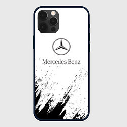 Чехол для iPhone 12 Pro Mercedes-Benz - White texture, цвет: 3D-черный