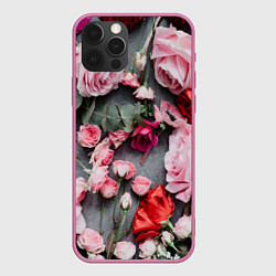 Чехол для iPhone 12 Pro Цветочное полотно, цвет: 3D-малиновый