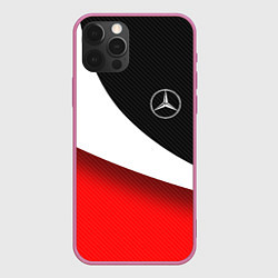 Чехол для iPhone 12 Pro MERCEDES BENZ КАРБОН И КРАСНАЯ ВОЛНА, цвет: 3D-малиновый