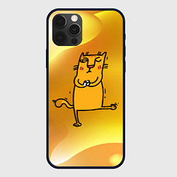 Чехол для iPhone 12 Pro Строгий кот занимается йогой, цвет: 3D-черный