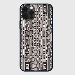 Чехол для iPhone 12 Pro Полосатый геометрический узор Круги, квадраты, лин, цвет: 3D-черный