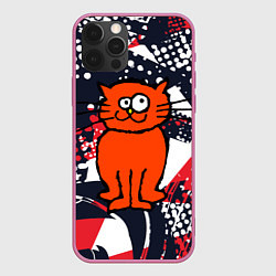 Чехол для iPhone 12 Pro Забаный красный кот, цвет: 3D-малиновый
