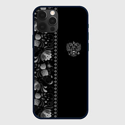 Чехол для iPhone 12 Pro ГЖЕЛЬ RUSSIA ЧБ, цвет: 3D-черный