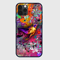 Чехол для iPhone 12 Pro Колибри Floral Pattern, цвет: 3D-черный