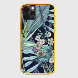 Чехол для iPhone 12 Pro Цветы Синие Ботанические, цвет: 3D-желтый