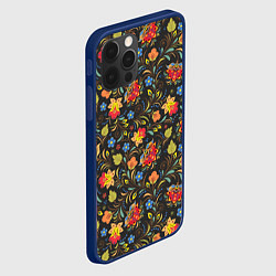 Чехол для iPhone 12 Pro Хохломские цветочки, цвет: 3D-тёмно-синий — фото 2