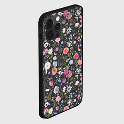 Чехол для iPhone 12 Pro Разные цветы, листья, травы на темном фоне, цвет: 3D-черный — фото 2