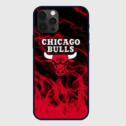 Чехол для iPhone 12 Pro CHICAGO BULLS ЧИКАГО БУЛЛС МОЛНИИ, цвет: 3D-черный