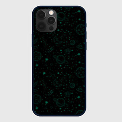 Чехол для iPhone 12 Pro Черный паттерн космические объекты, цвет: 3D-черный
