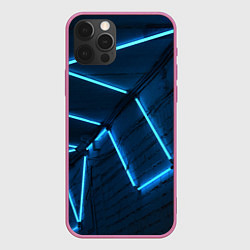 Чехол iPhone 12 Pro Неоновые лампы и кирпичный эффект - Голубой