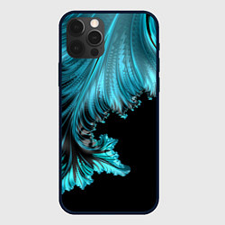 Чехол для iPhone 12 Pro Черный с голубым неоновый фрактал Ледяная абстракц, цвет: 3D-черный
