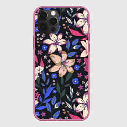 Чехол для iPhone 12 Pro Цветы Красочные Лилии В Саду, цвет: 3D-малиновый