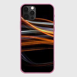 Чехол для iPhone 12 Pro Волнообразные линии неона - Оранжевый, цвет: 3D-малиновый