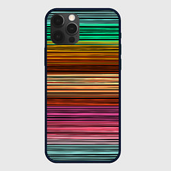 Чехол для iPhone 12 Pro Multicolored thin stripes Разноцветные полосы, цвет: 3D-черный