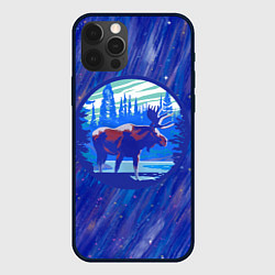 Чехол для iPhone 12 Pro Лось в лесу Blue, цвет: 3D-черный