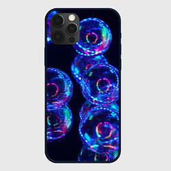 Чехол для iPhone 12 Pro Неоновые сюрреалистичные пузыри - Синий, цвет: 3D-черный