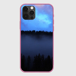 Чехол для iPhone 12 Pro Неоновое небо над лесом, цвет: 3D-малиновый