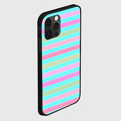 Чехол для iPhone 12 Pro Pink turquoise stripes horizontal Полосатый узор, цвет: 3D-черный — фото 2