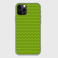 Чехол для iPhone 12 Pro Зеленые светлые и темные волнистые полосы, цвет: 3D-светло-сиреневый