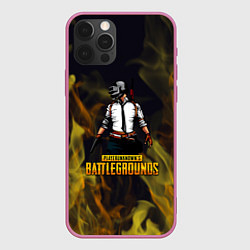 Чехол для iPhone 12 Pro PlayerUnknowns Battlegrounds жёлтое пламя, цвет: 3D-малиновый