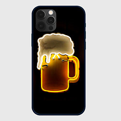 Чехол для iPhone 12 Pro Неоновое пиво - Жёлтый, цвет: 3D-черный
