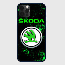 Чехол для iPhone 12 Pro SKODA - ЗЕЛЕНЫЕ БРЫЗГИ, цвет: 3D-черный