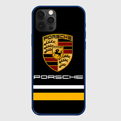 Чехол для iPhone 12 Pro PORSCHE - Две линии, цвет: 3D-тёмно-синий