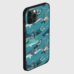 Чехол для iPhone 12 Pro Ныряльщики и акулы - паттерн, цвет: 3D-черный — фото 2