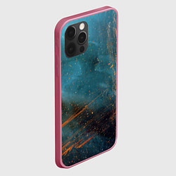 Чехол для iPhone 12 Pro Абстрактная тёмно-синяя краска с оранжевыми мазкам, цвет: 3D-малиновый — фото 2
