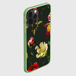 Чехол для iPhone 12 Pro Цветы Нарисованные Красные Розы и Лилии На Коричне, цвет: 3D-салатовый — фото 2
