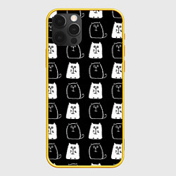 Чехол для iPhone 12 Pro Милые Чёрные и Белые Коты, цвет: 3D-желтый