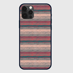 Чехол для iPhone 12 Pro Серые, бежевые, красные полосы с текстурой дерева, цвет: 3D-черный