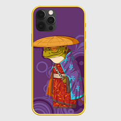 Чехол для iPhone 12 Pro Лягуха-самурай на фиолетовом фоне, цвет: 3D-желтый