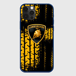 Чехол для iPhone 12 Pro Lamborghini - жёлтые следы шин, цвет: 3D-тёмно-синий