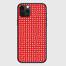 Чехол для iPhone 12 Pro Красные сердечки паттерн, цвет: 3D-черный