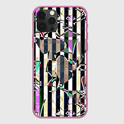 Чехол для iPhone 12 Pro Разноцветный полосатый абстрактный узор, цвет: 3D-малиновый