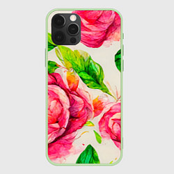 Чехол для iPhone 12 Pro Яркие выразительные розы, цвет: 3D-салатовый